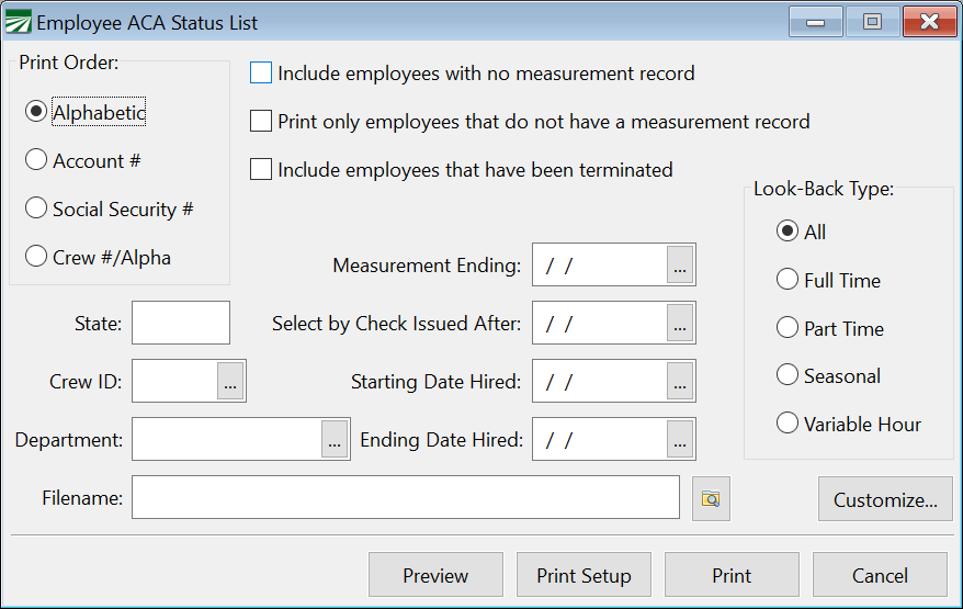 ACA Employee Status Report
