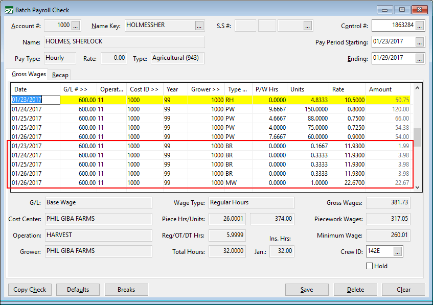 Batch Payroll Check Entry