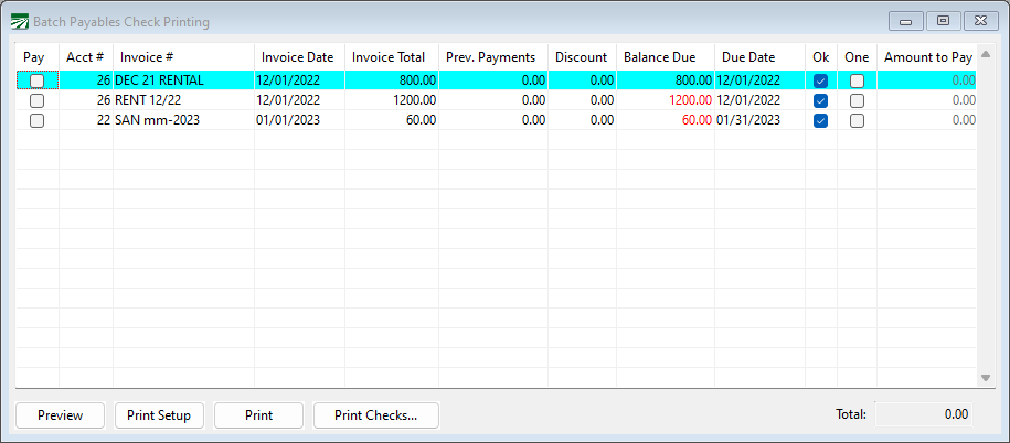 Batch Payables Check Printing