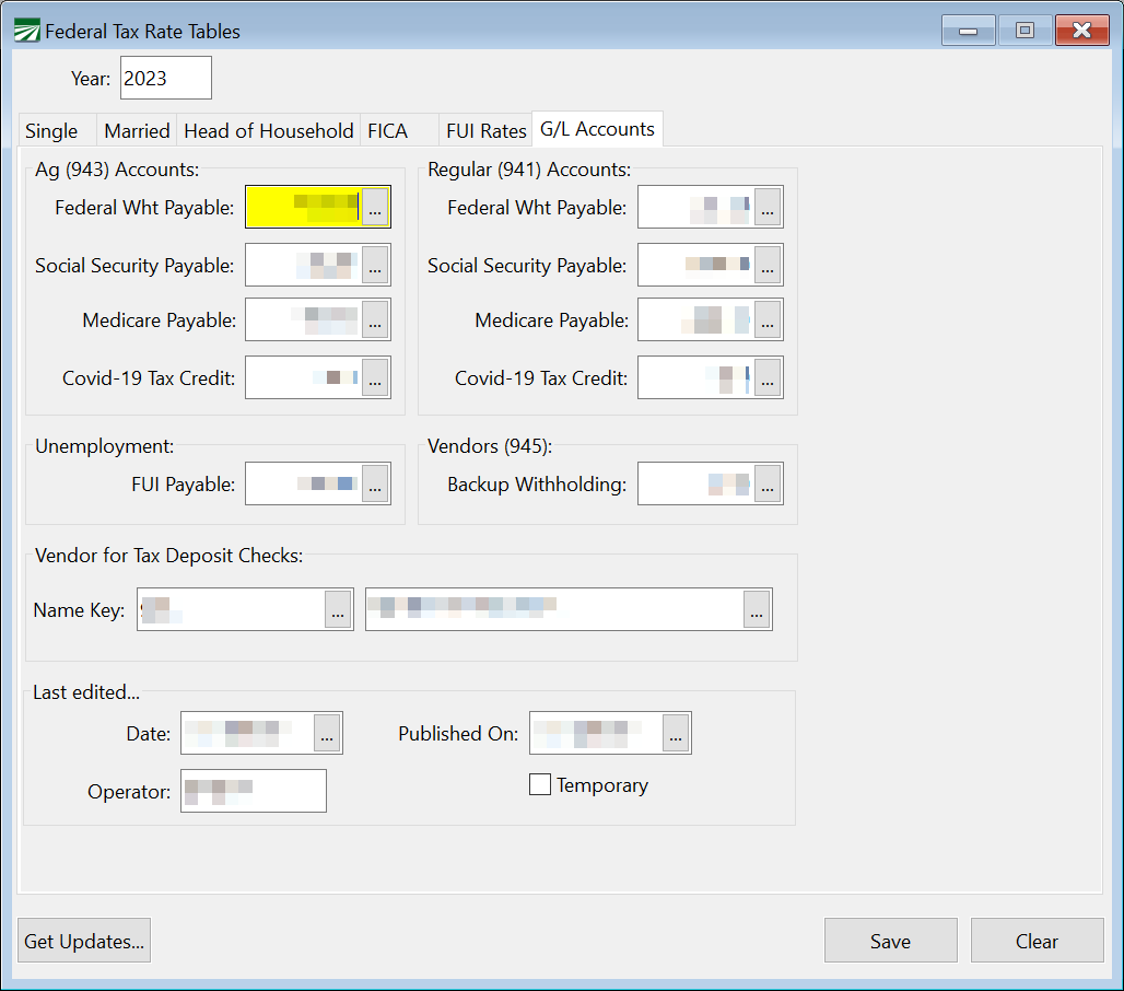 Federal Tax Rate File